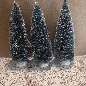 Elegant Snow-Dusted Green Holiday Trees For A Village About 12 Inches